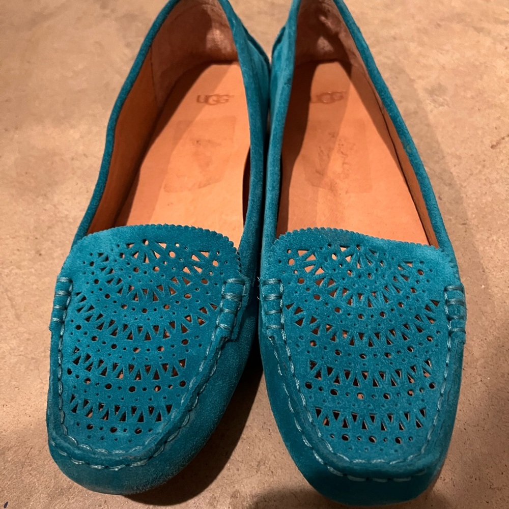 UGG Claire Moccasin Women's Teal blue Suede Perforated Slip on US Size 10